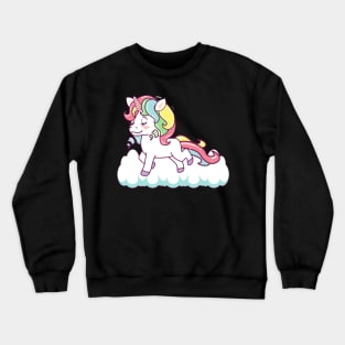 happy unicorn galloping on a cloud Crewneck Sweatshirt